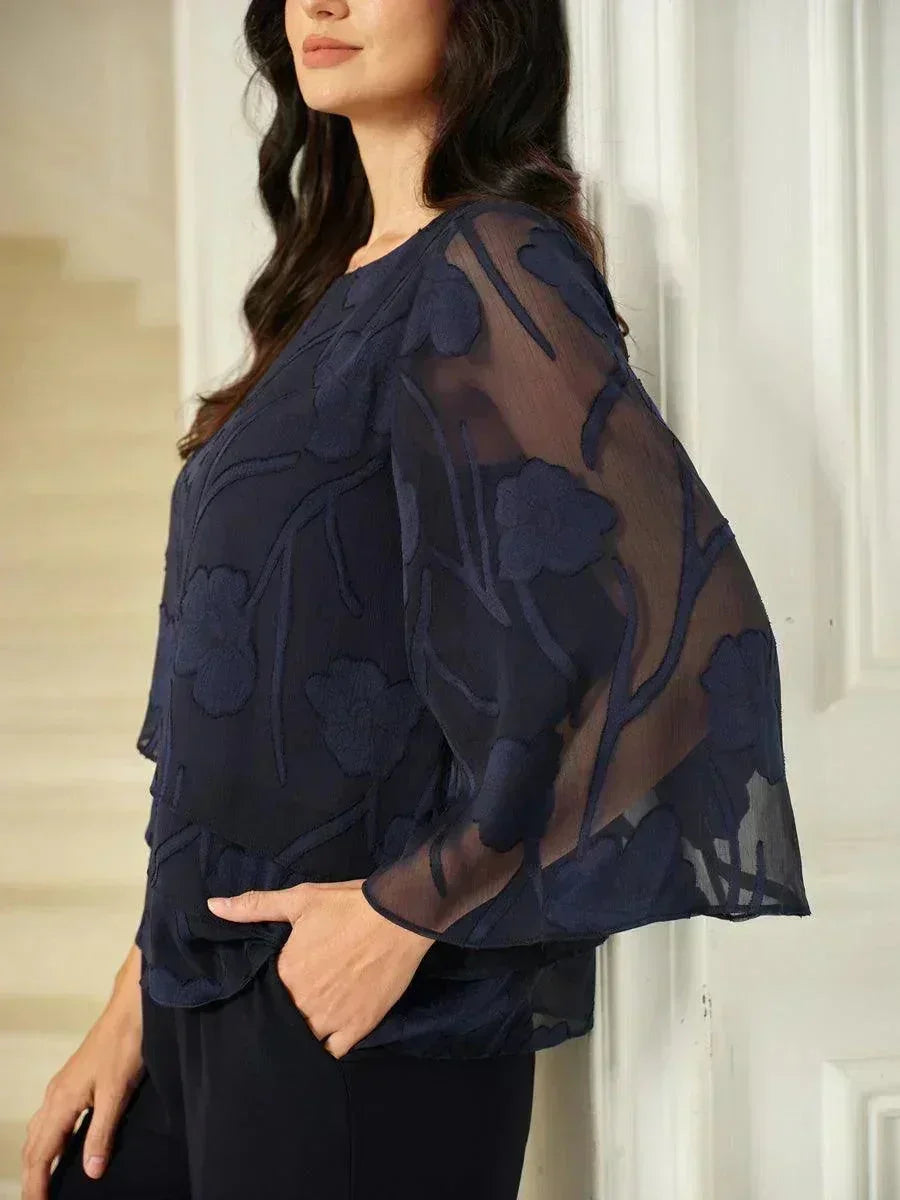 Blusa a Strati in Chiffon con Motivo Floreale