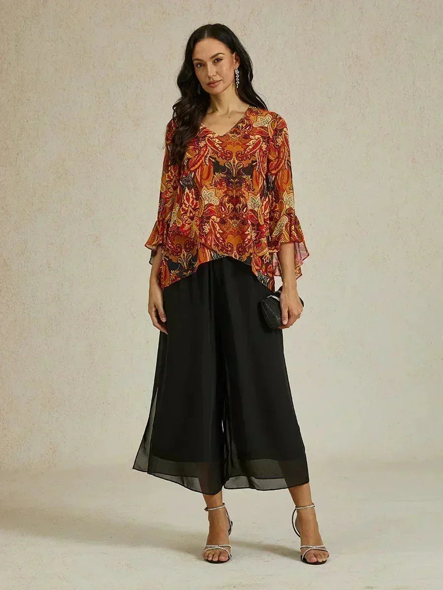 Pantaloni a gamba dritta cropped con sovrapposizione in chiffon
