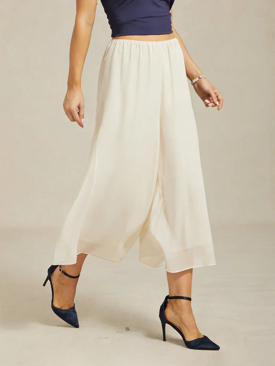 Pantaloni a gamba dritta cropped con sovrapposizione in chiffon