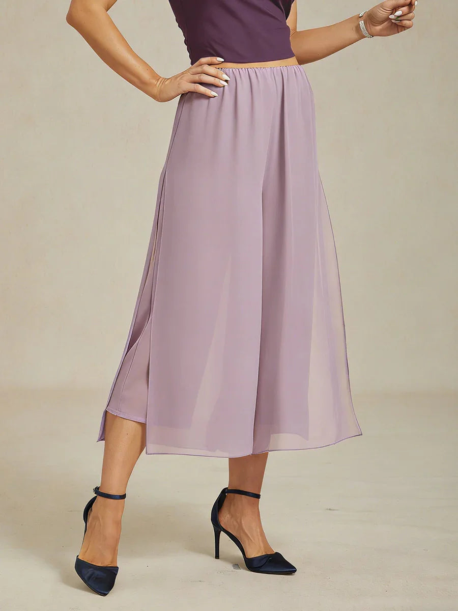 Pantaloni a gamba dritta cropped con sovrapposizione in chiffon