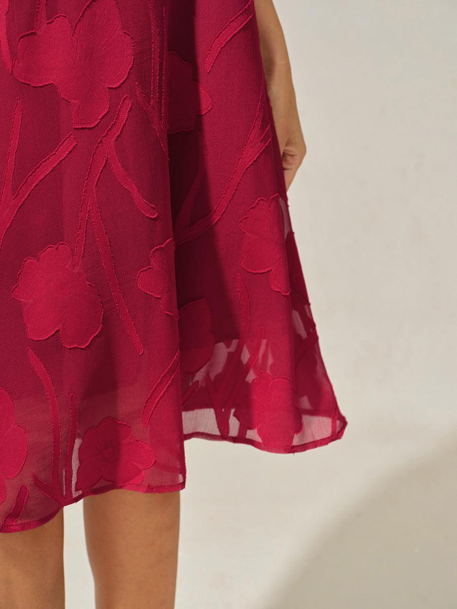 Abito A Linea in Chiffon Trasparente a Fiori, Lunghezza Ginocchio
