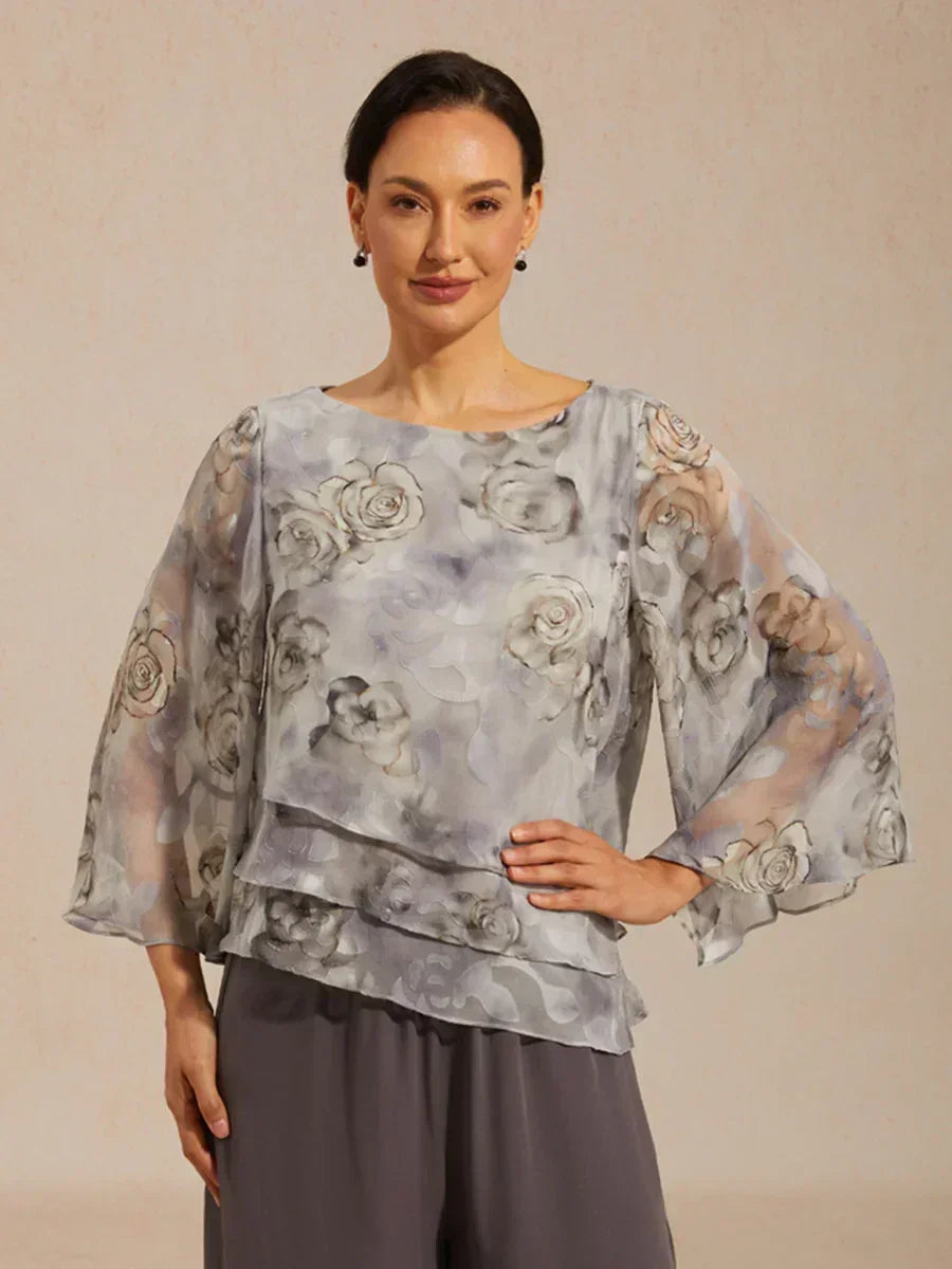 Blusa a strati in chiffon con pizzo e stampa floreale