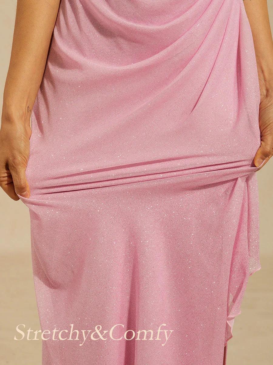 Abito in rete glitter a lunghezza caviglia con spalle scoperte
