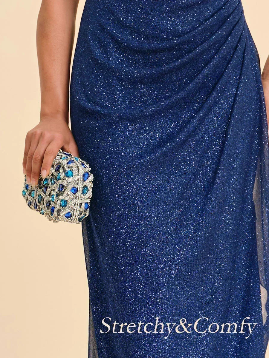 Abito in rete glitter a lunghezza caviglia con spalle scoperte