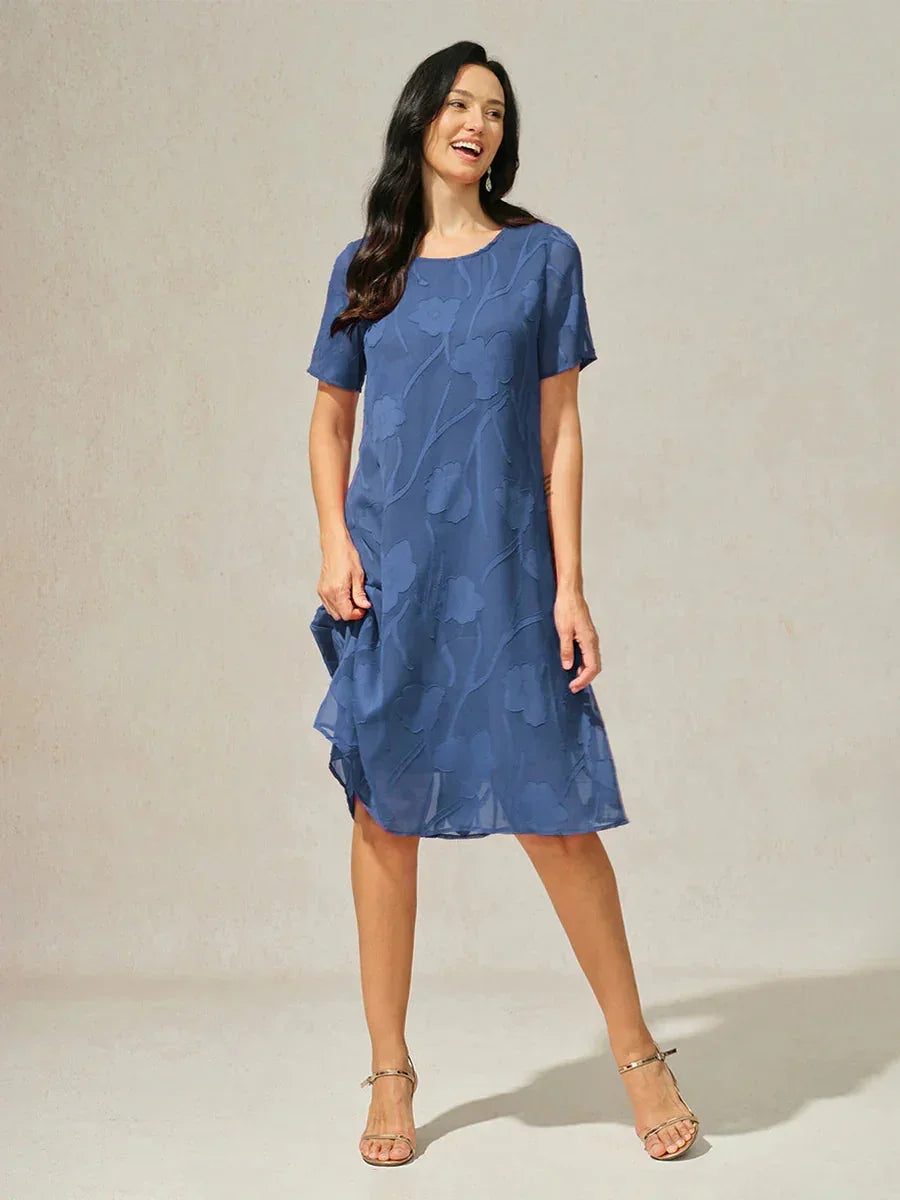 Abito A Linea in Chiffon Trasparente a Fiori, Lunghezza Ginocchio