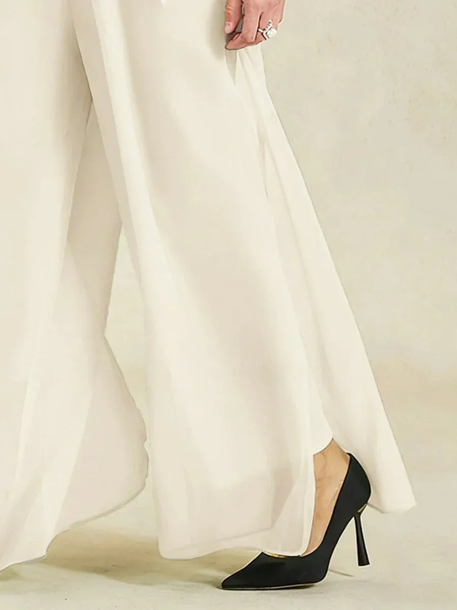 Pantaloni a Gamba Dritta con Sovrapposizione in Chiffon