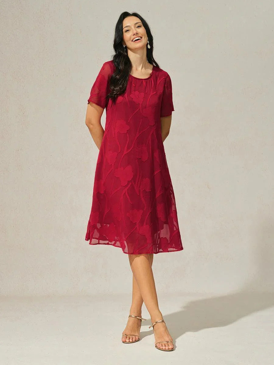 Abito A Linea in Chiffon Trasparente a Fiori, Lunghezza Ginocchio