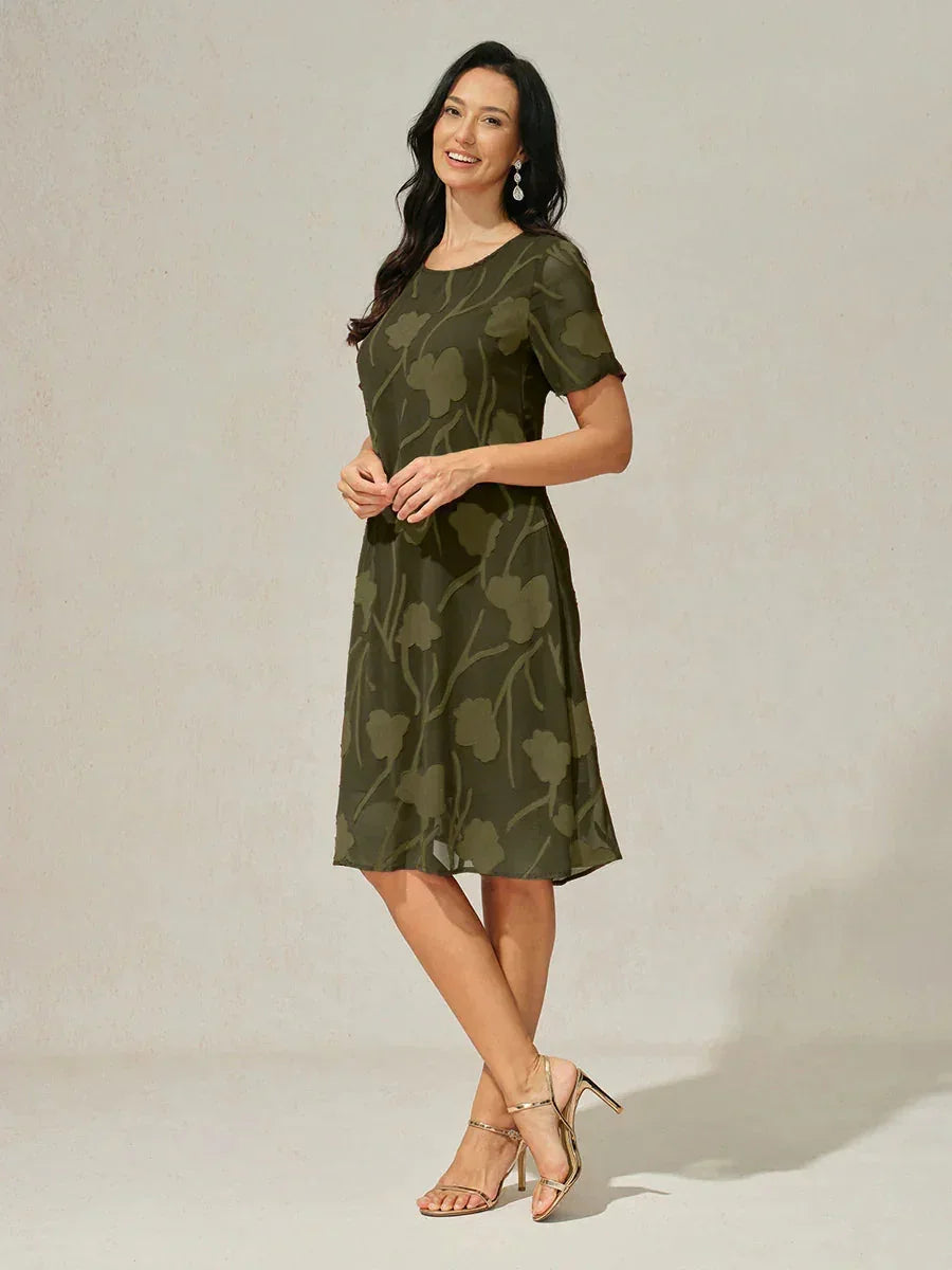 Abito A Linea in Chiffon Trasparente a Fiori, Lunghezza Ginocchio