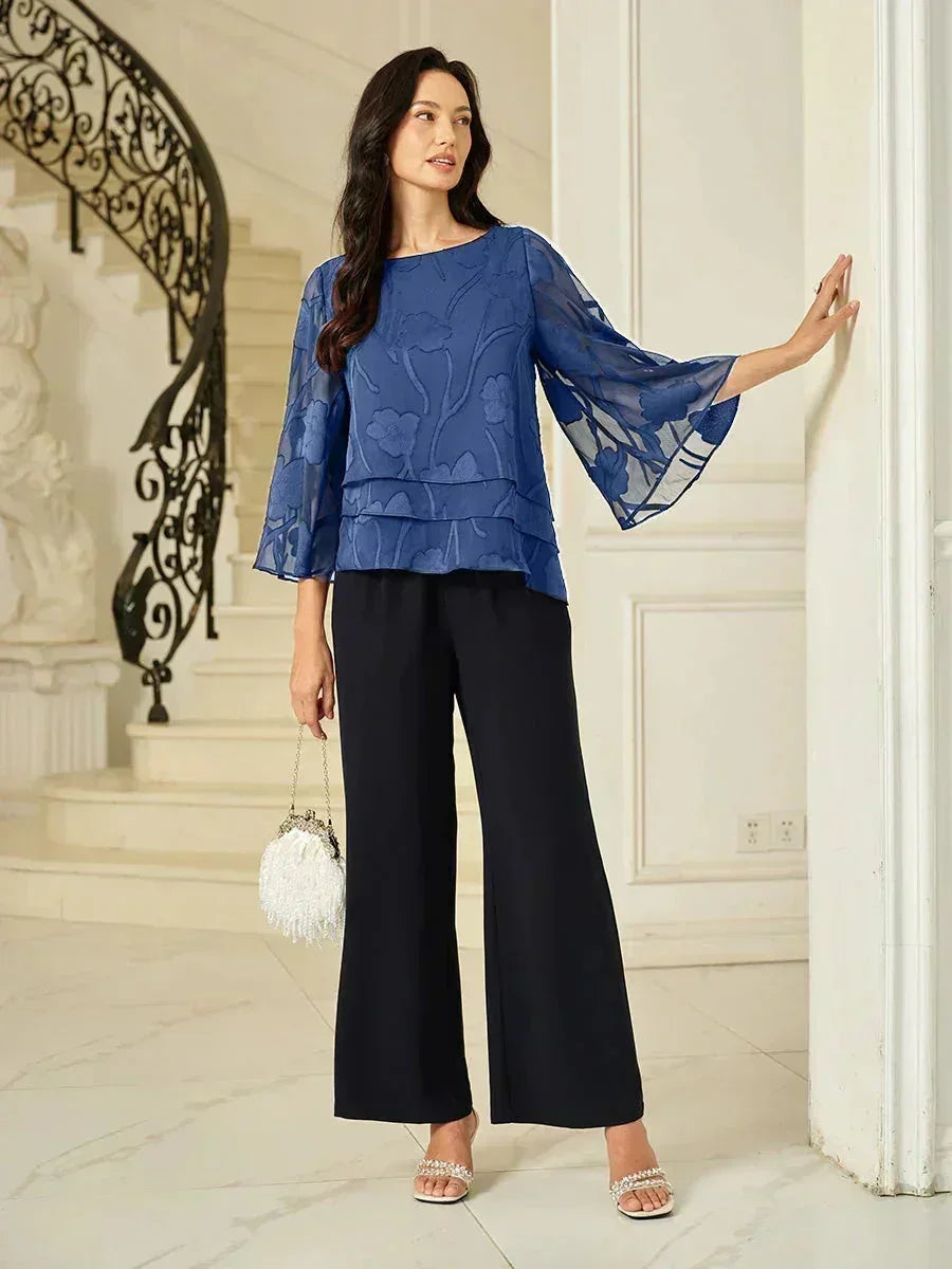 Blusa a Strati in Chiffon con Motivo Floreale