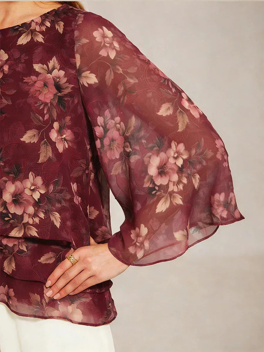 Blusa a strati in chiffon con pizzo e stampa floreale