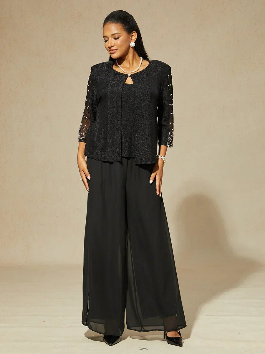 Blusa in Maglia Metallica con Maniche 3/4 e Perline