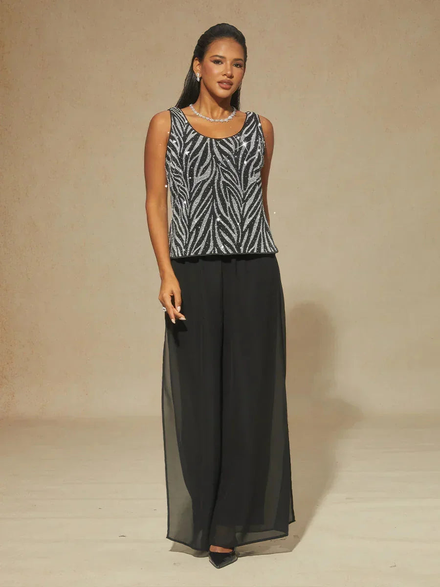 Twinset con Collo alla Mandarina e Stampa Zebra Decorata con Strass