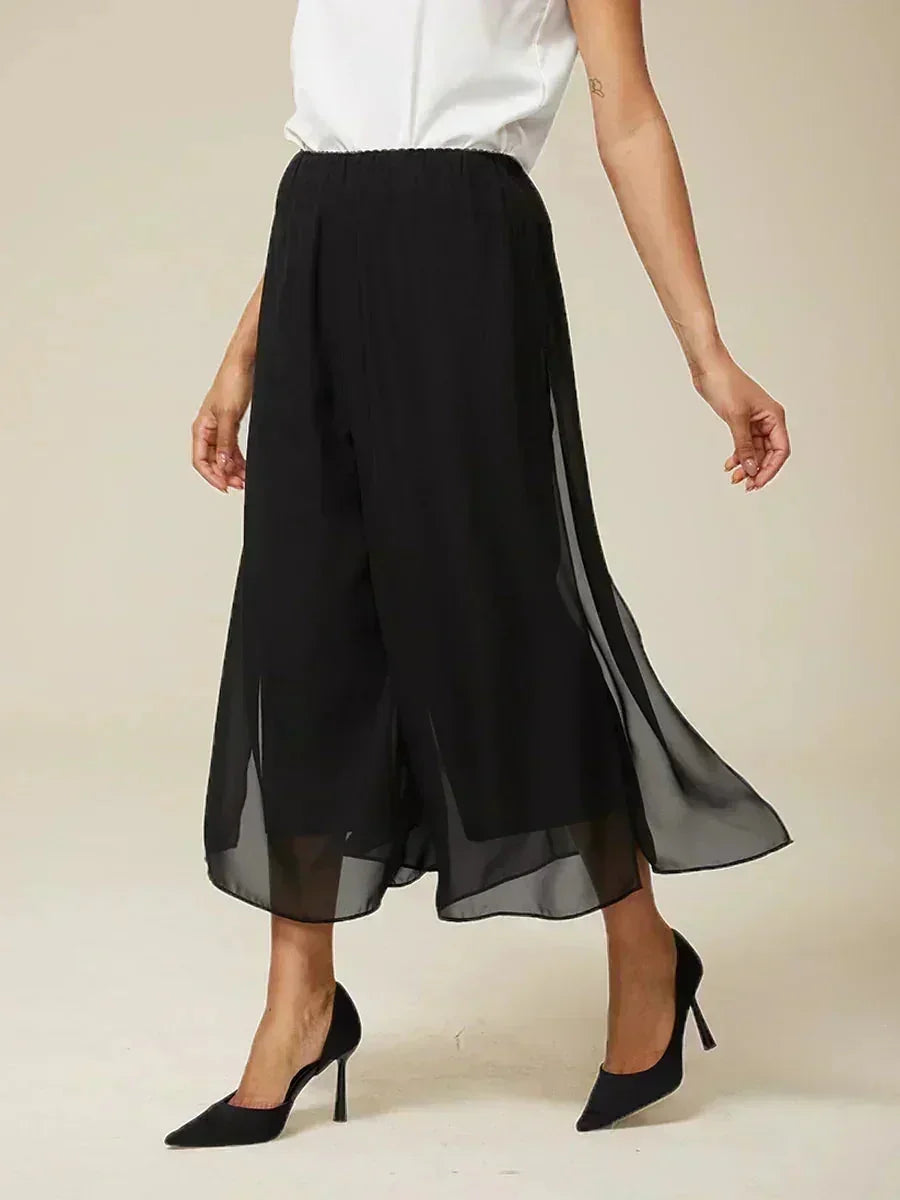 Pantaloni a gamba dritta cropped con sovrapposizione in chiffon