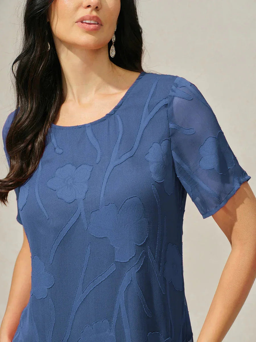 Abito A Linea in Chiffon Trasparente a Fiori, Lunghezza Ginocchio