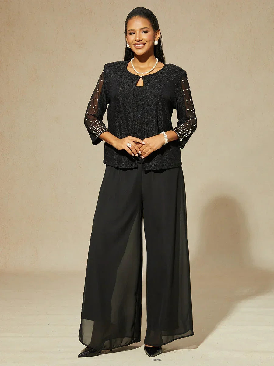 Blusa in Maglia Metallica con Maniche 3/4 e Perline