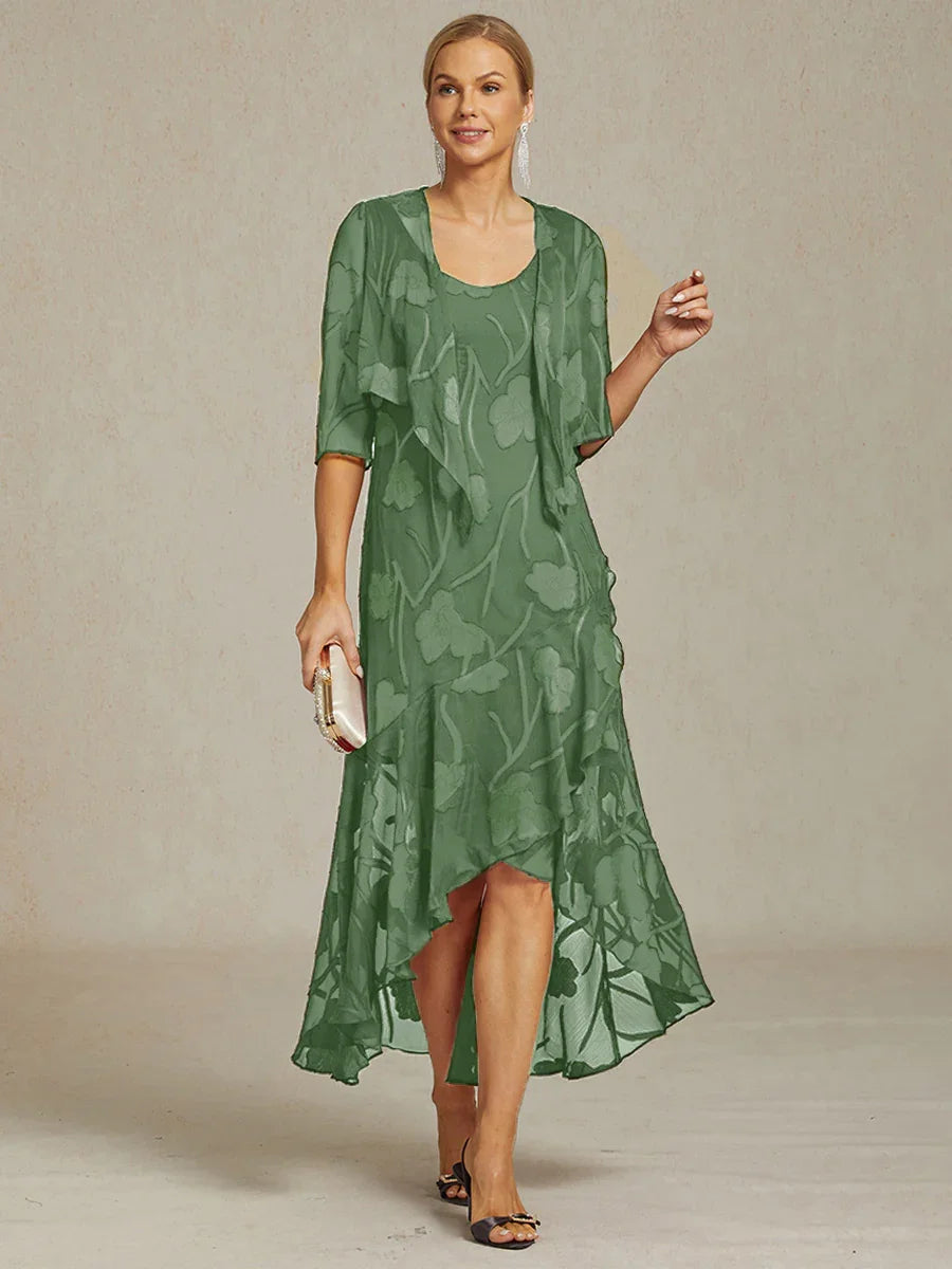 Abito da sera senza maniche in chiffon floreale con orlo asimmetrico