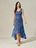 Abito da sera senza maniche in chiffon floreale con orlo asimmetrico