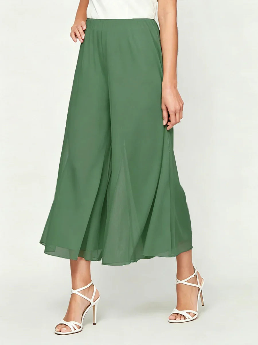 Pantaloni a gamba dritta cropped con sovrapposizione in chiffon