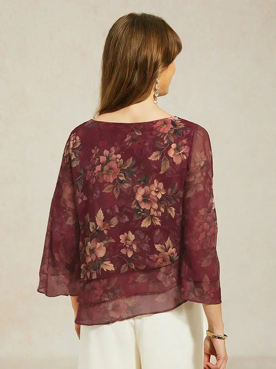 Blusa a strati in chiffon di pizzo con stampa floreale