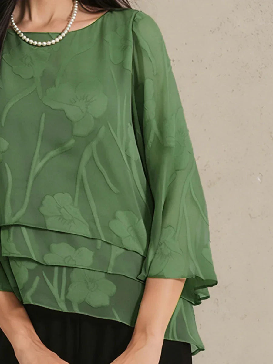 Blusa a Strati in Chiffon con Fiori