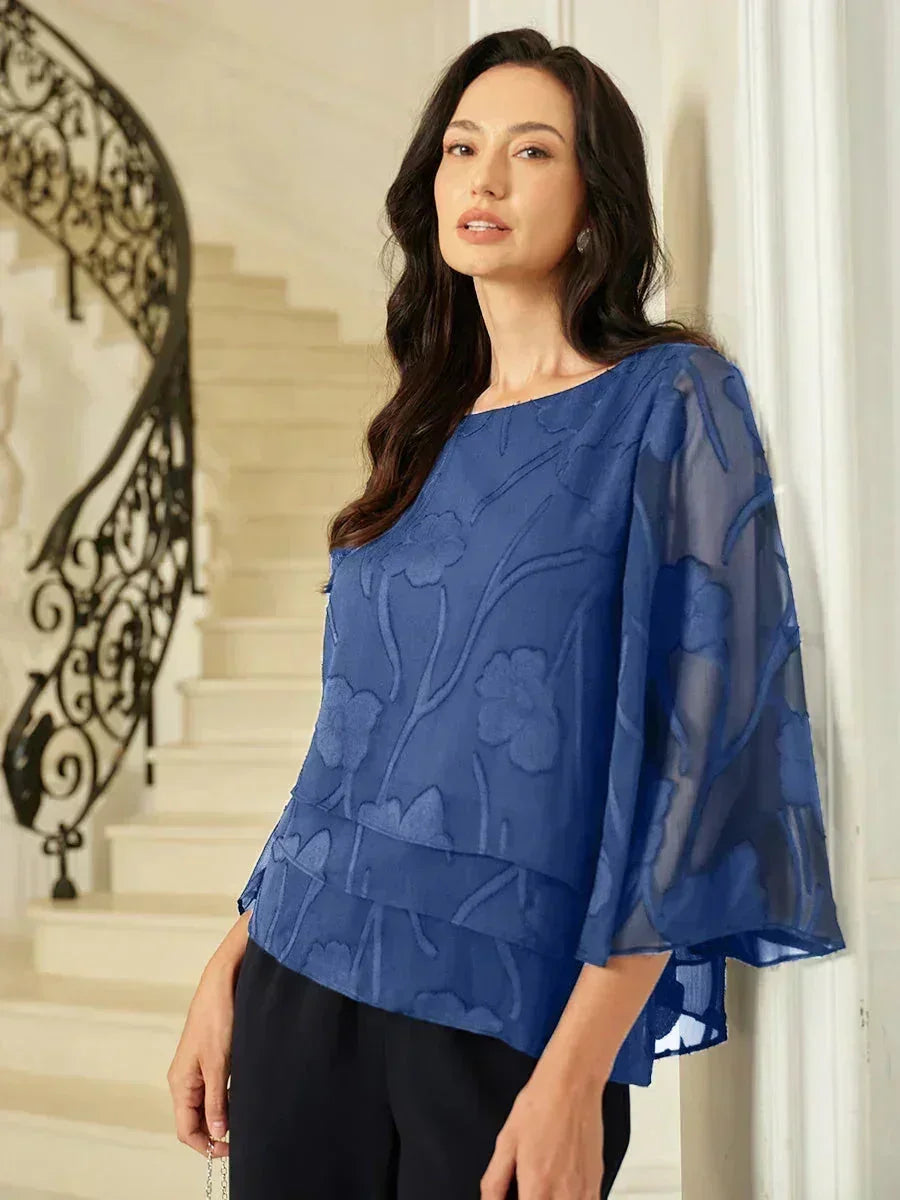 Blusa a Strati in Chiffon con Motivo Floreale