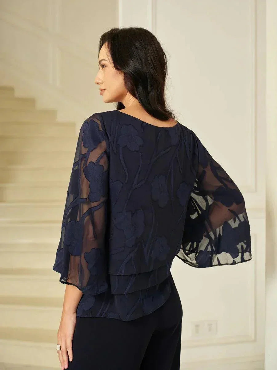 Blusa a Strati in Chiffon con Fiori