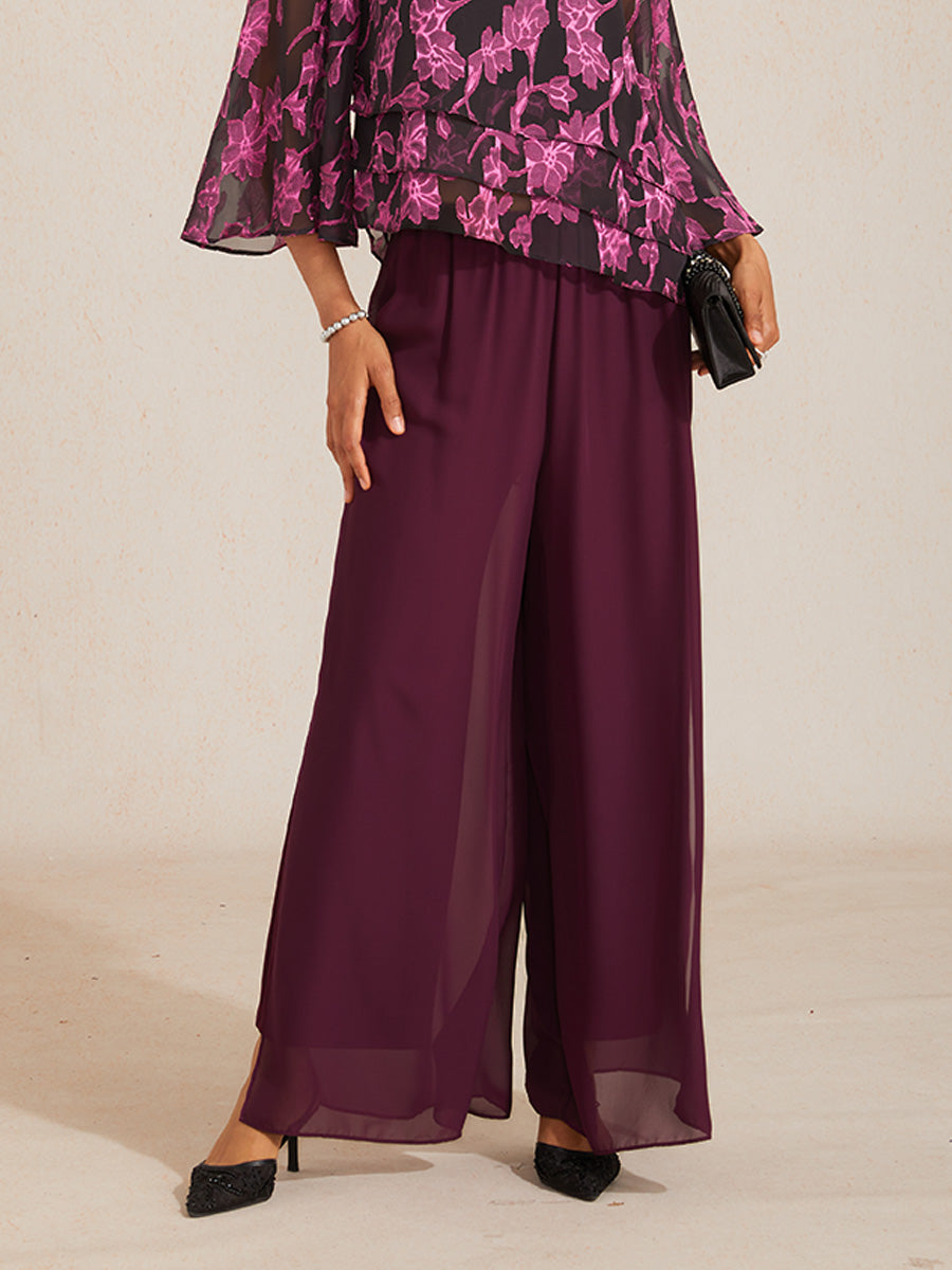 Pantaloni a Gamba Dritta con Sovrapposizione in Chiffon