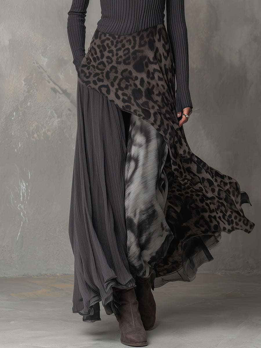 Martina - Abito lungo in stile bohemien con stampa leopardata