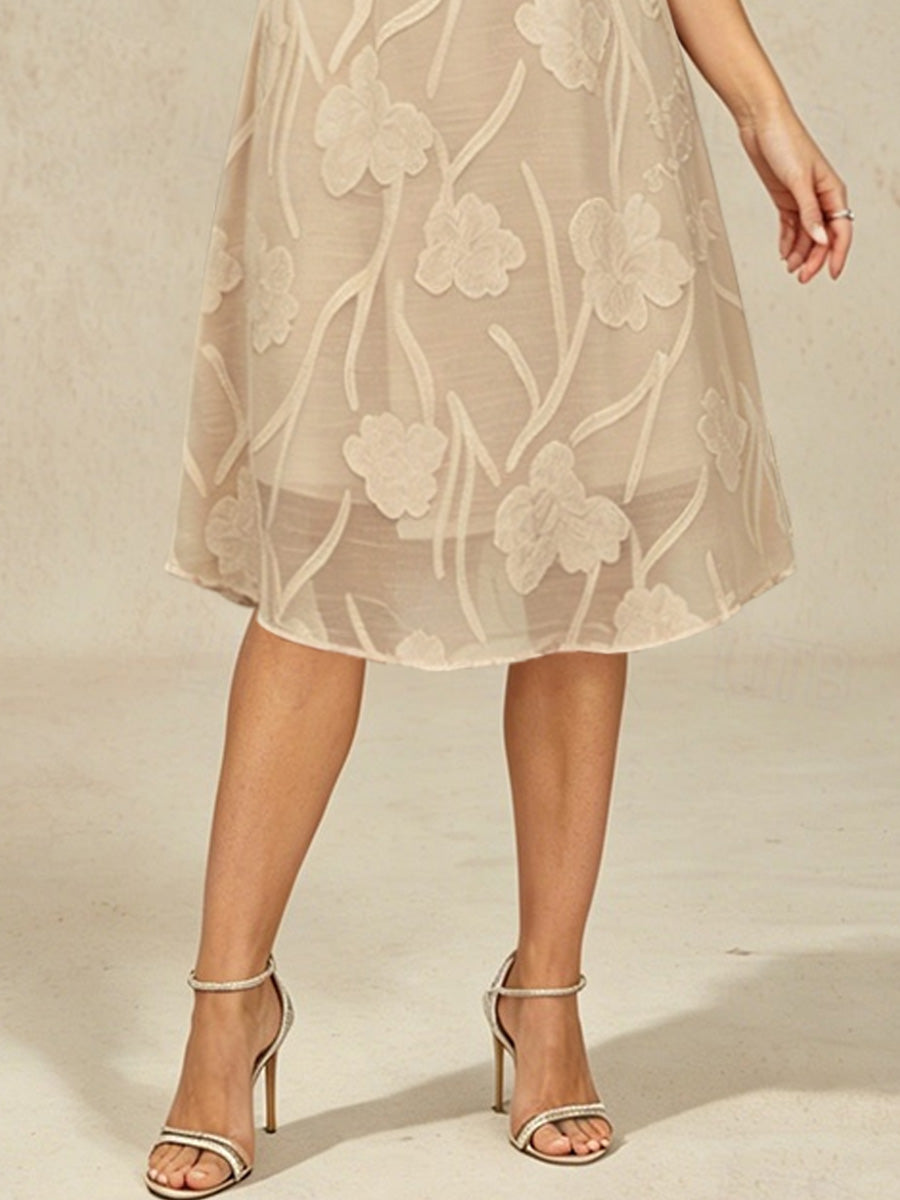 Abito A Linea in Chiffon Trasparente a Fiori, Lunghezza Ginocchio