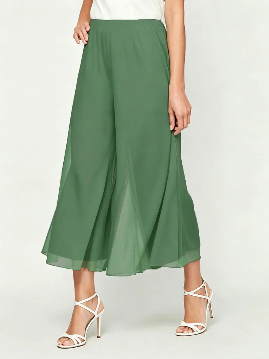 Pantaloni a gamba dritta cropped con sovrapposizione in chiffon