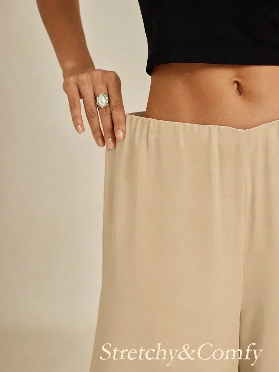 Pantaloni a Gamba Dritta con Sovrapposizione di Chiffon a Spacco
