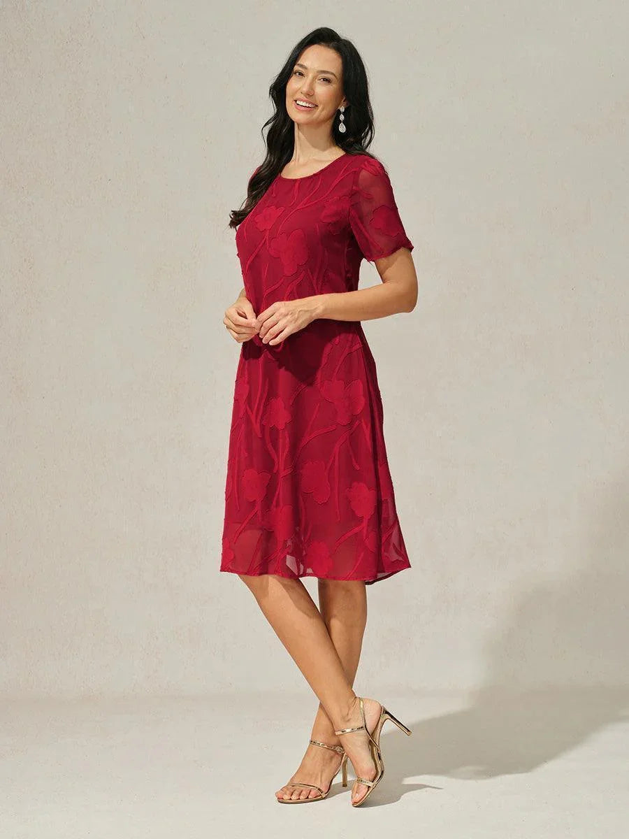 Abito A Linea in Chiffon Trasparente a Fiori, Lunghezza Ginocchio