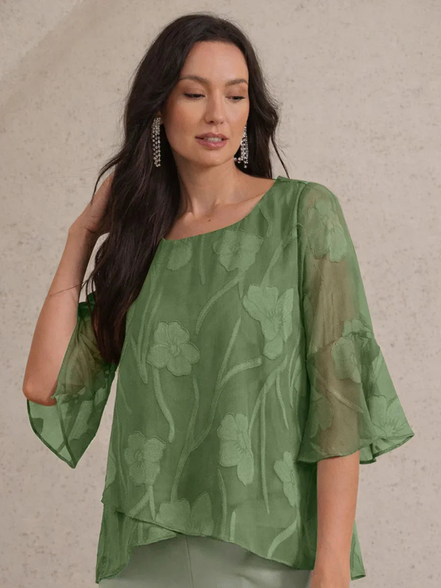 Blusa in Chiffon con Orlo Asimmetrico Elegante
