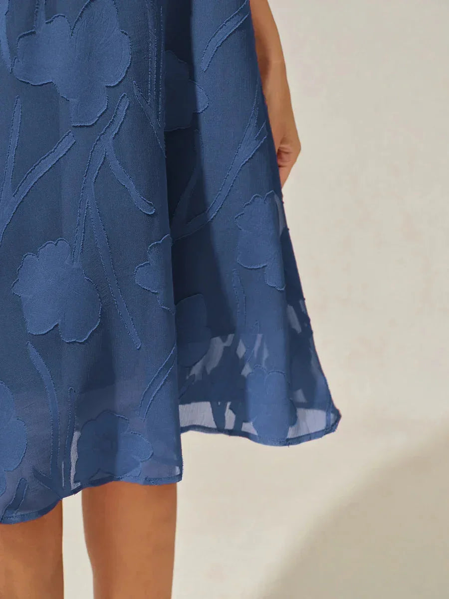 Abito A Linea in Chiffon Trasparente a Fiori, Lunghezza Ginocchio