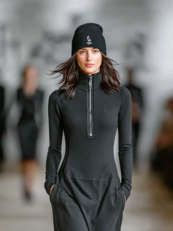 Abiti maxi sportivi per donne con colletto alto e zip MDA3197G9Y