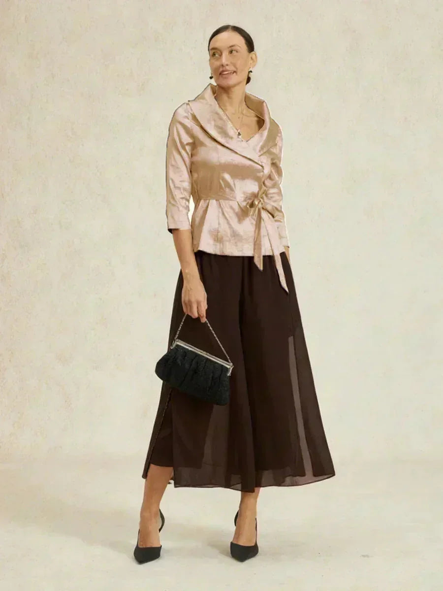 Pantaloni a gamba dritta cropped con sovrapposizione in chiffon