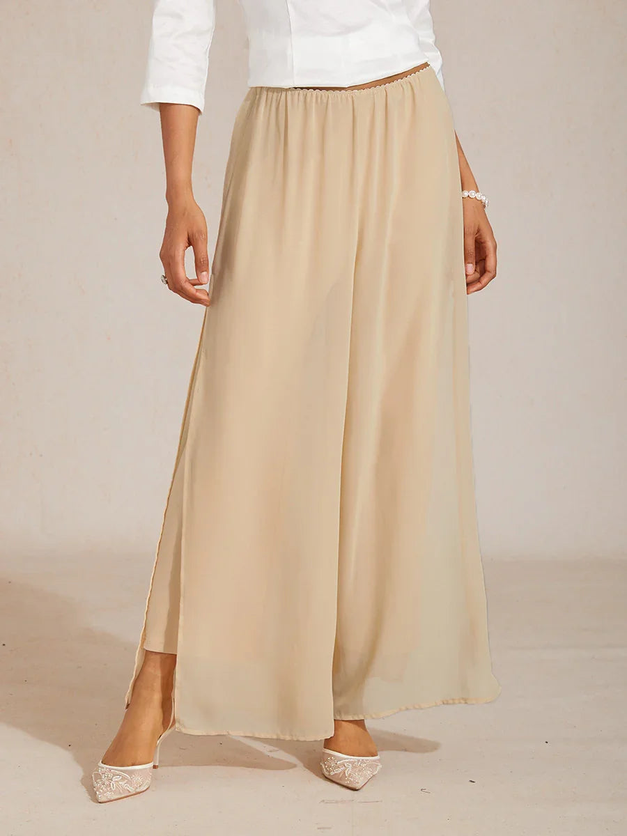 Pantaloni a Gamba Dritta con Sovrapposizione in Chiffon