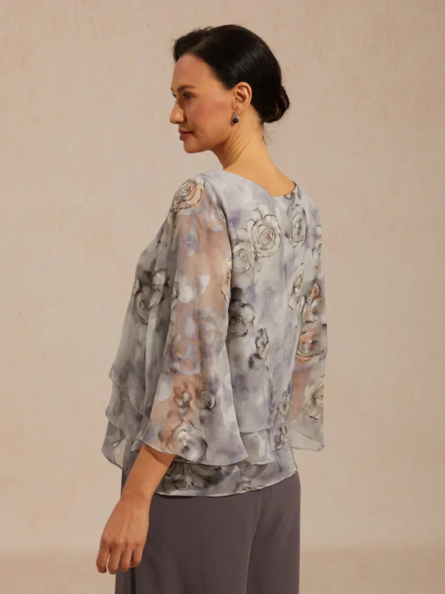 Blusa a strati in chiffon con pizzo e stampa floreale