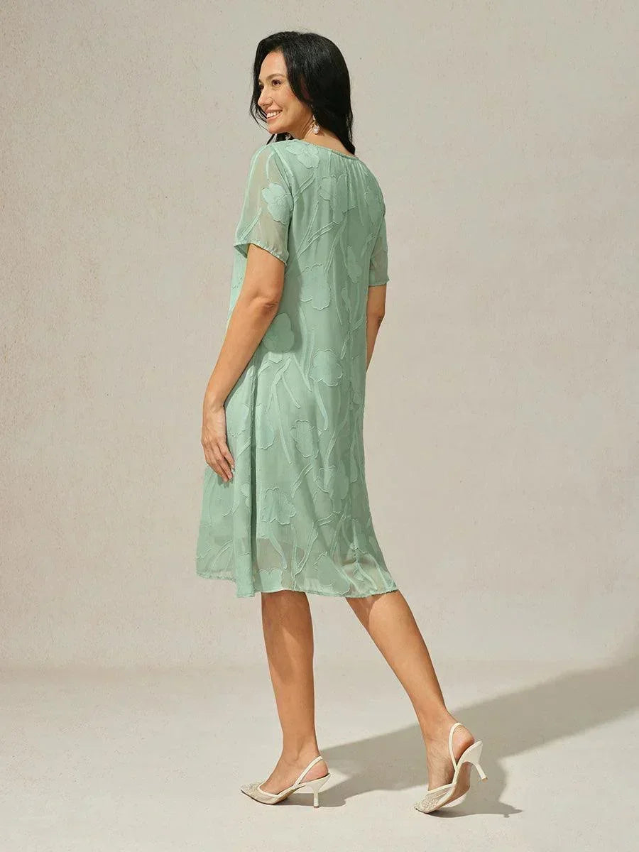 Abito A Linea in Chiffon Trasparente a Fiori, Lunghezza Ginocchio