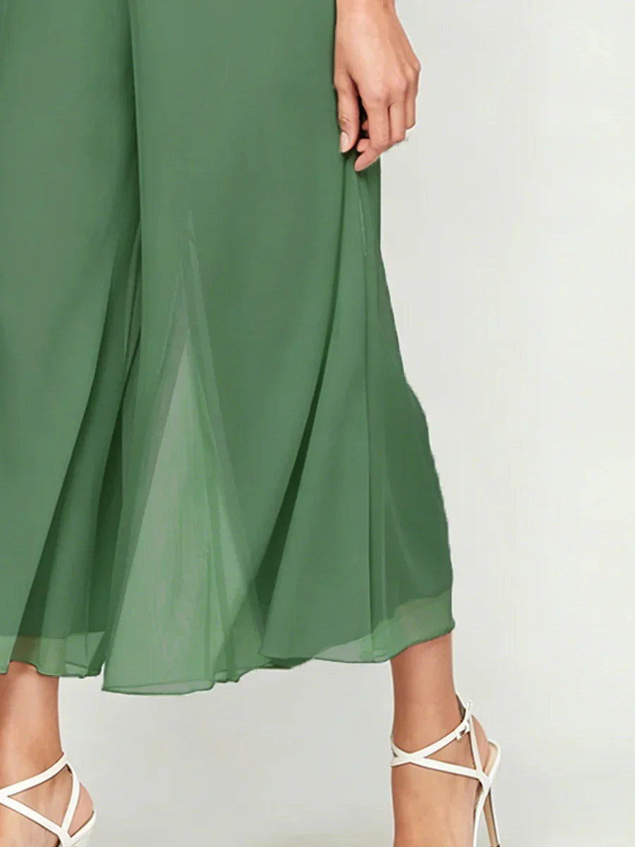 Pantaloni a gamba dritta cropped con sovrapposizione in chiffon