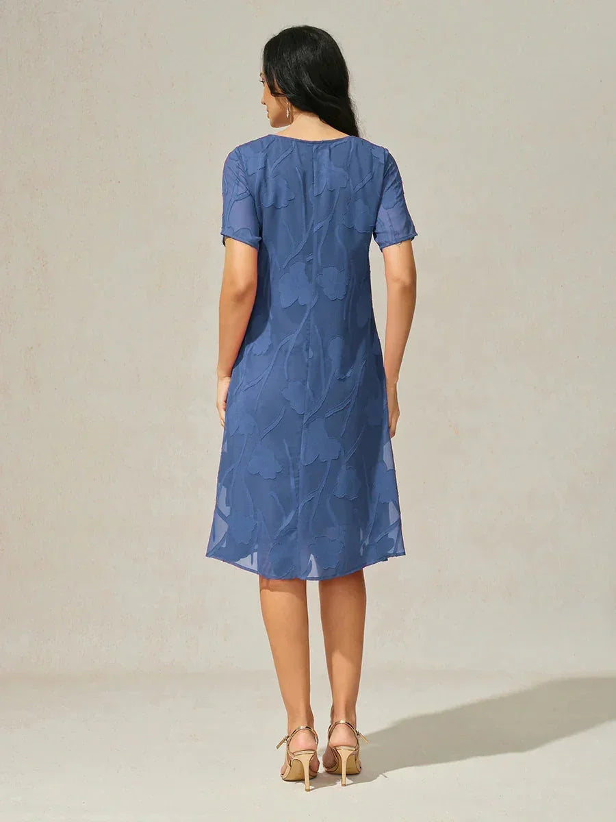 Abito A Linea in Chiffon Trasparente a Fiori, Lunghezza Ginocchio