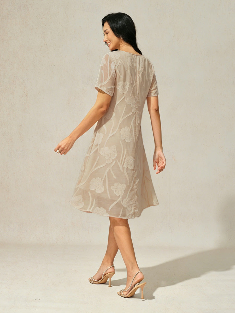 Abito A Linea in Chiffon Trasparente a Fiori, Lunghezza Ginocchio