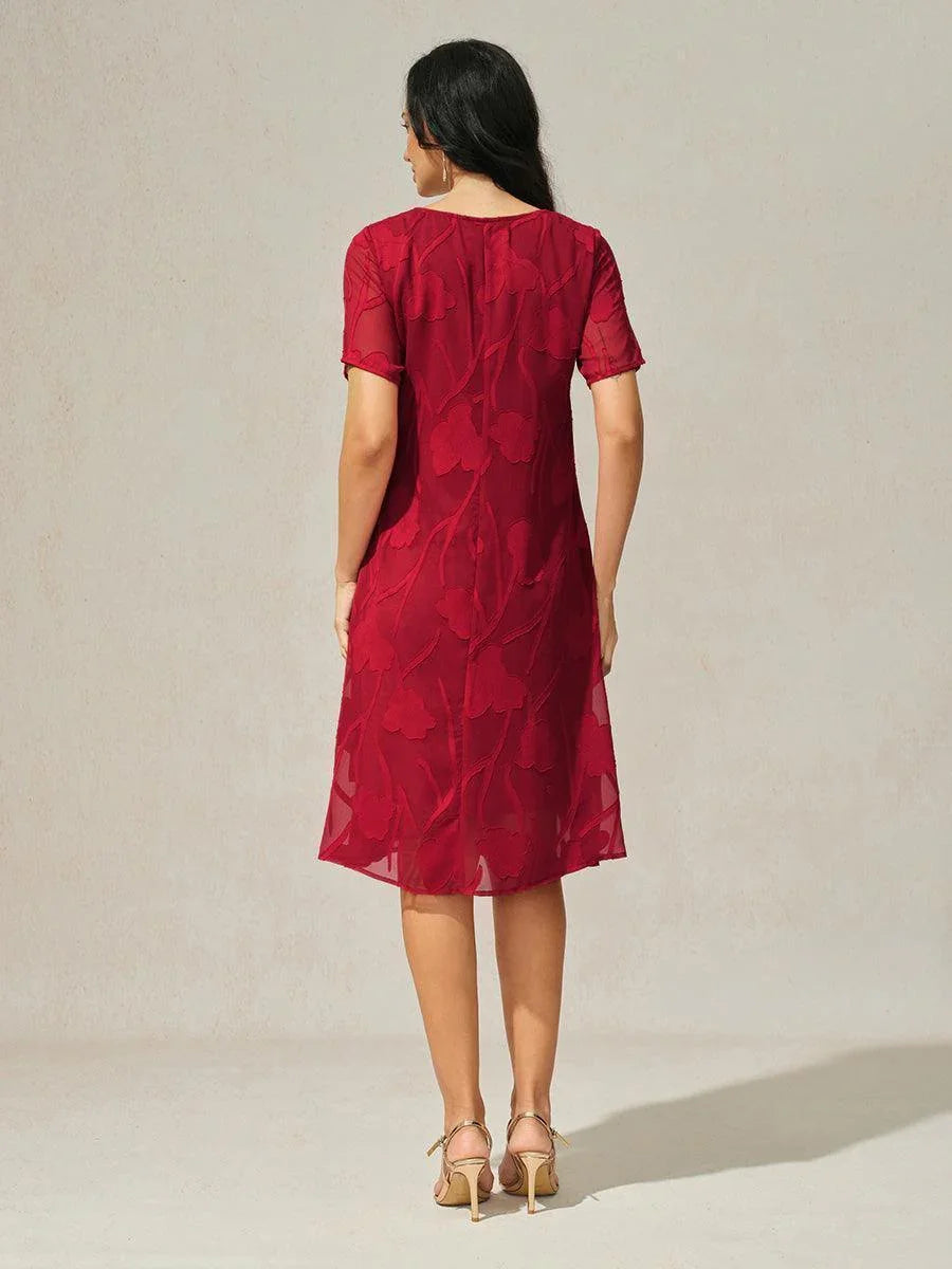 Abito A Linea in Chiffon Trasparente a Fiori, Lunghezza Ginocchio