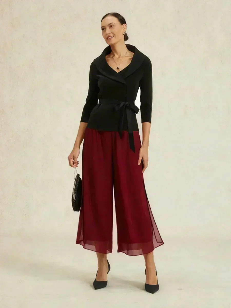 Pantaloni a gamba dritta cropped con sovrapposizione in chiffon