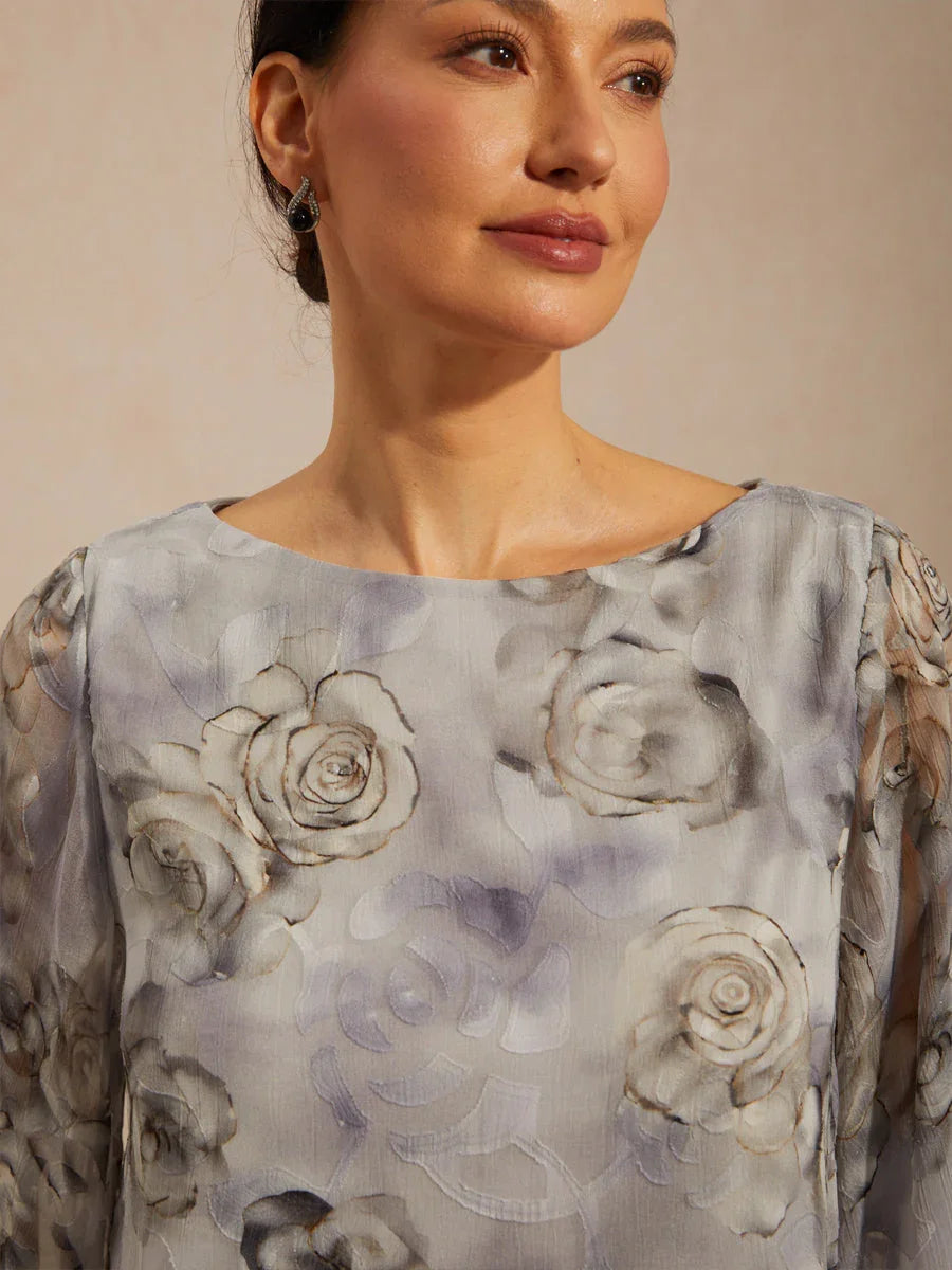 Blusa a strati in chiffon con pizzo e stampa floreale