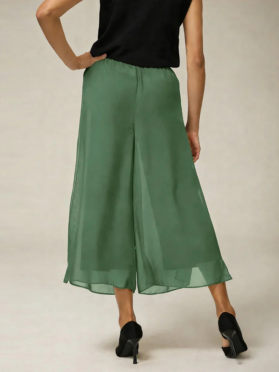 Pantaloni a gamba dritta cropped con sovrapposizione in chiffon