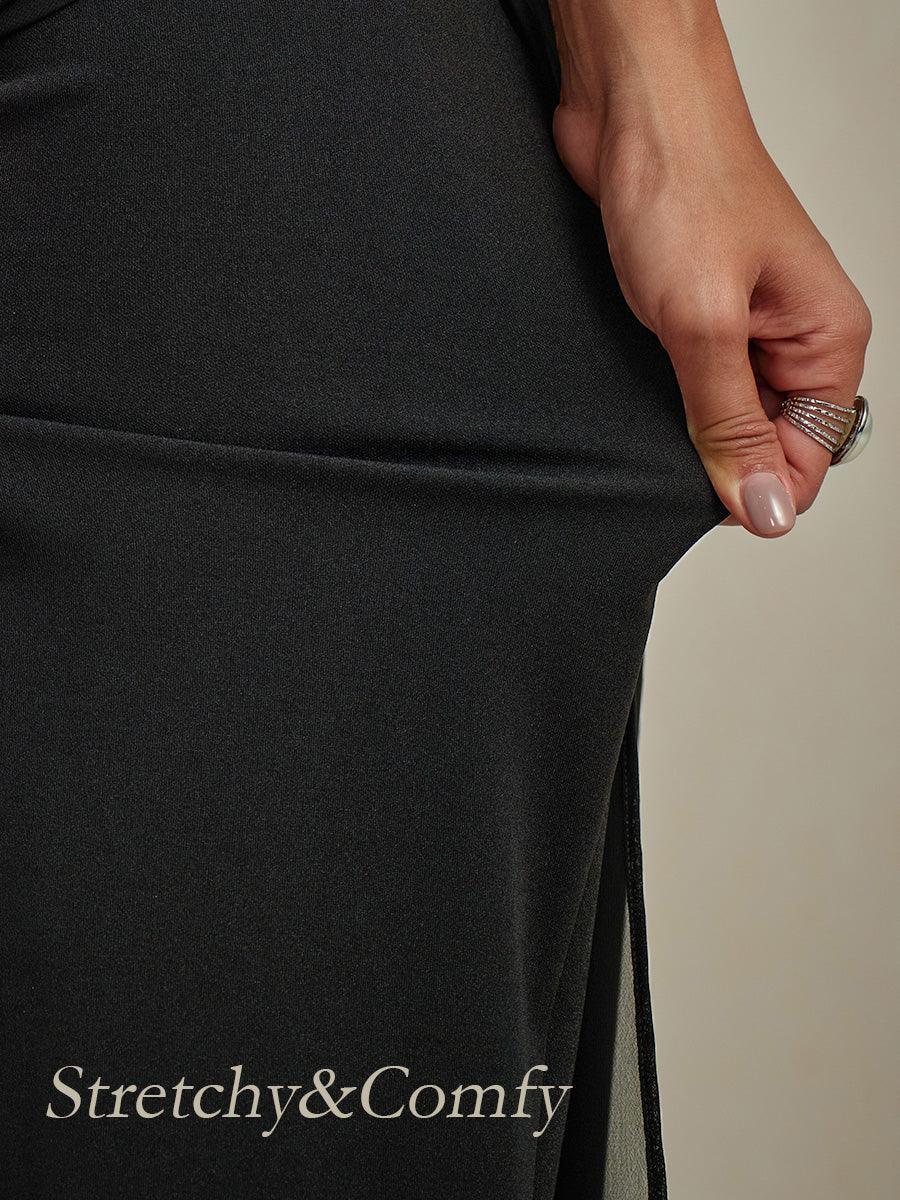 Pantaloni a Gamba Dritta con Sovrapposizione in Chiffon