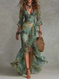 Aurora – Abito Maxi Boho Floreale con Orlo Asimmetrico Romantico