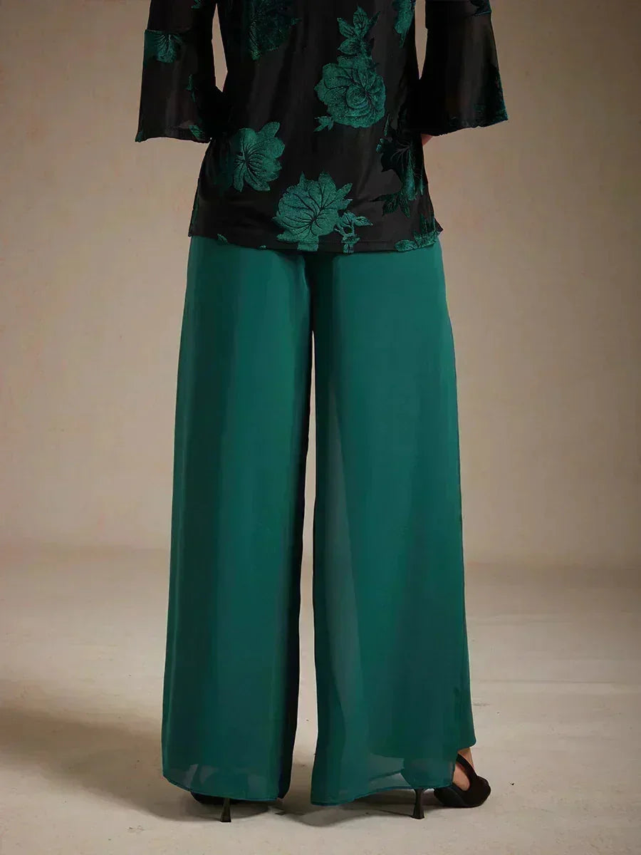Pantaloni a Gamba Dritta con Sovrapposizione in Chiffon