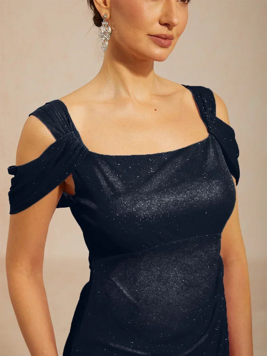 Abito in rete glitter a lunghezza caviglia con spalle scoperte
